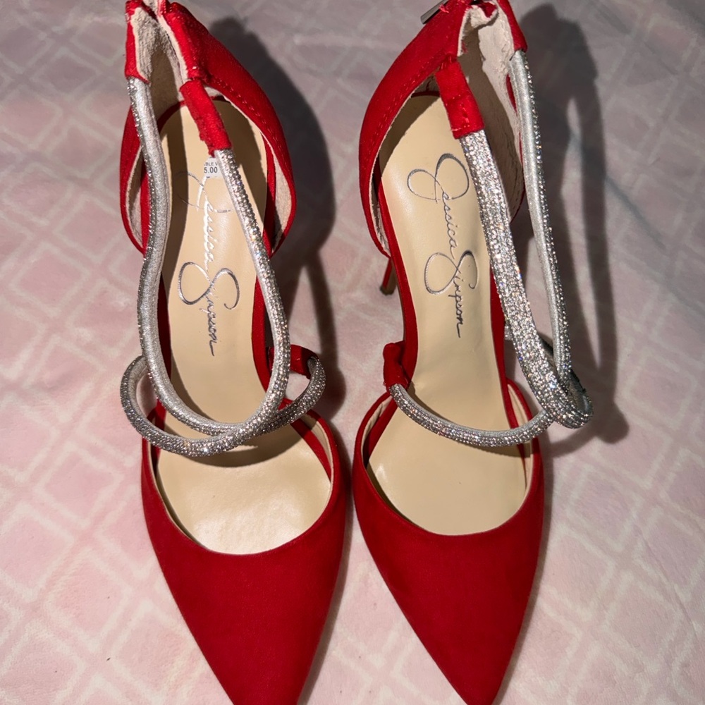 Jessica Simpson Scarlet Heels with Silver Straps